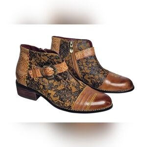 L'Artiste by Spring Step Georgiana Camel Multi Leather Booties EU 39 US 8.5 Boot